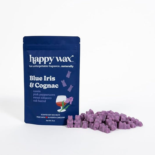 Happy Wax Blue Iris & Cognac Scented Bear Wax Melts - Natural Soy Strong Spring Scented Wax Melts Infused with Essential Oils - Non Toxic & Pet Safe for Warmers (8 oz Pouch)