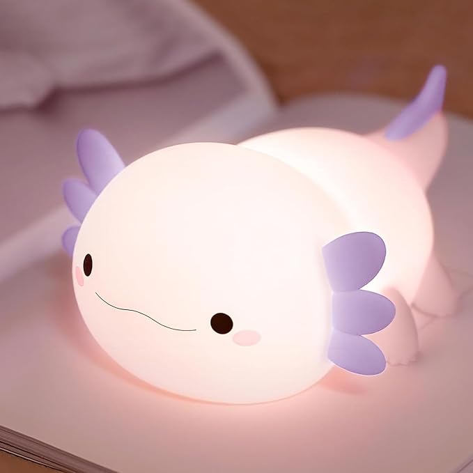 Axolotl Night Light for Kids,Cute Purple Axolotl Lamp ,LED Squishy Nursery Nightlight, Food Grade Soft Silicone Novelty Animal Bedside Lamp,Adorable Room Decor , Axolotl Gitfs for Mother Girls Baby