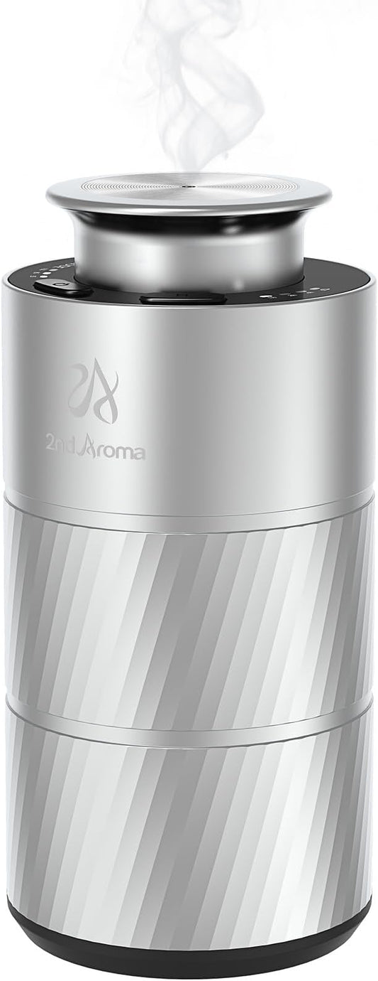 Car Essential Oil Diffuser, Waterless Aluminum Aroma Car Diffuser, 20ml Portable USB Type-C Rechargeable Wireless 1/2/4H Timer Long Lasting Freshener for Traveling Camping Working