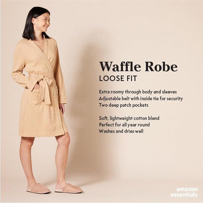 Amazon Essentials Women's Lightweight Waffle Mid-Length Robe (Available in Plus Size)