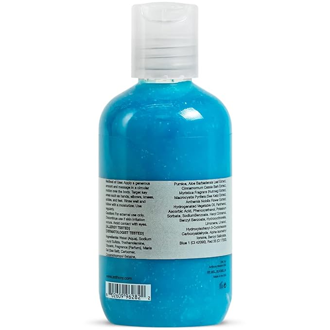 Anthony Exfoliating Body Scrub – Sea Salt, Vitamin C, And Aloe Vera Deep Cleans, Smooths Rough Patches & Soothes and Protects Skin – Blue Sea Kelp Body Wash 3.4 Fl Oz