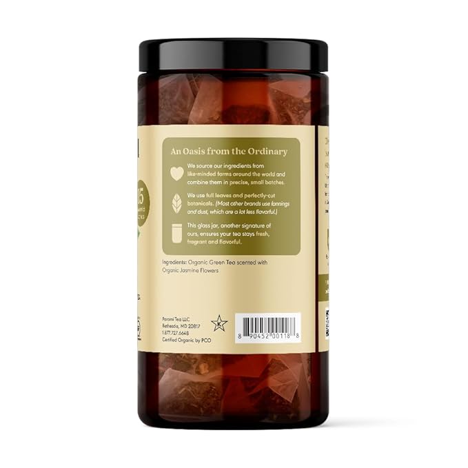 Paromi Jasmine Organic Green Tea, Signature Jar, 15 Count (Pack of 6)