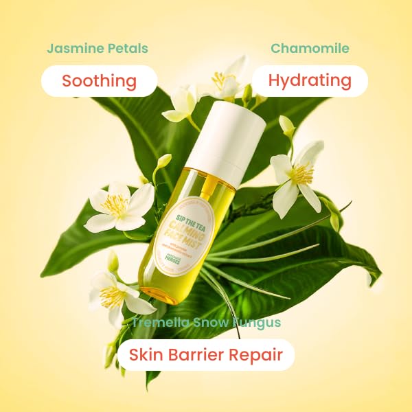 Handmade Heroes Sip The Tea Calming Face Mist Serum – Hydrating Facial Spray with Chamomile, Jasmine & Hyaluronic Acid – Vegan, Alcohol Free Formula for Dewy, Refreshed Skin – 2.2 fl oz