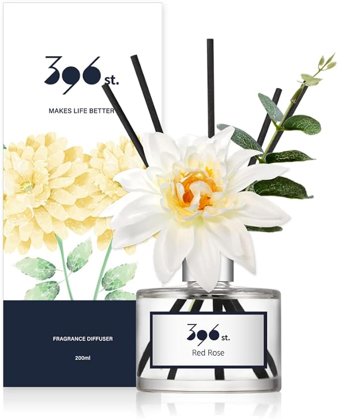 396 st. Dahlia Flower Reed Diffuser, Red Rose, 200ml(6.7oz) / Reed Diffuser Sets, Home Fragrance, Scented Oils, Home & Bathroom Décor