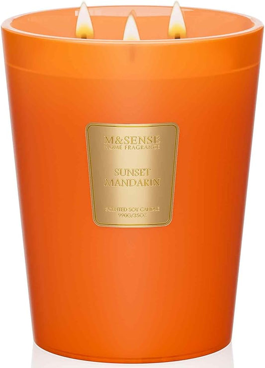 M&SENSE Sunset Mandarin Scented 35oz 150H Burn Time, 3-Wick Natural Aromatherapy Candle Highly Scented Long Lasting, Home Fragrance Housewarming Gifts New Home Gift Ideas