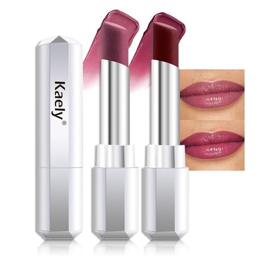 Kaely 2Pcs Honey Glossy Lipstick for Women, Mauve & Cherry Moisturizing Shine Lipstick for Dry Lips, Hydrating Nourishing Tinted Lip Balm, Sheer Lightweight Lip Gloss Stain Makeup, Vegan, 07+09