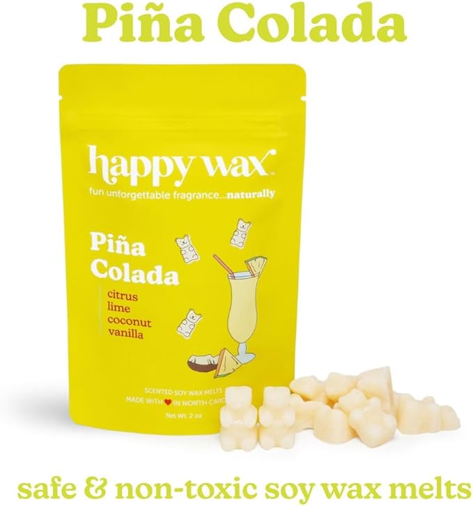 Happy Wax Pina Colada Scented Wax Melts - Natural Strong Summer Scented Wax Melts Infused with Essential Oils - Non Toxic Wax Melt for Warmers - 8 oz Pouch