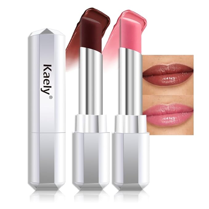 Kaely 2Pcs Honey Glossy Lipstick for Women, Black & Pink Moisturizing Shine Lipstick for Dry Lips, Hydrating Nourishing Tinted Lip Balm, Sheer Lightweight Lip Gloss Stain Makeup, Vegan, 00+02