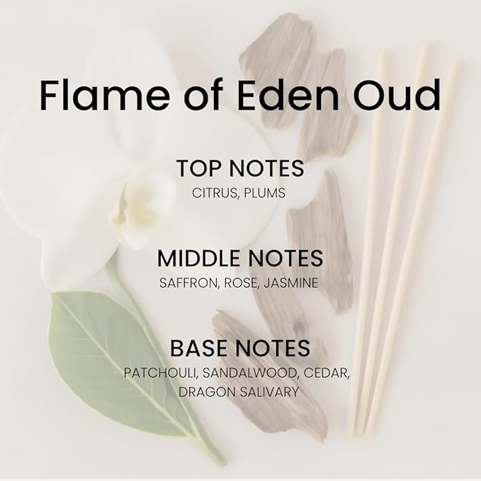 Eden Oud (Jasmine & Citrus) Reed Diffuser Set - Luxury Fragrance Reed Diffusers for Home, Office & Bathroom Décor - Long-Lasting Scent Sticks Diffuser with Non-Toxic Oils (5.63 oz)