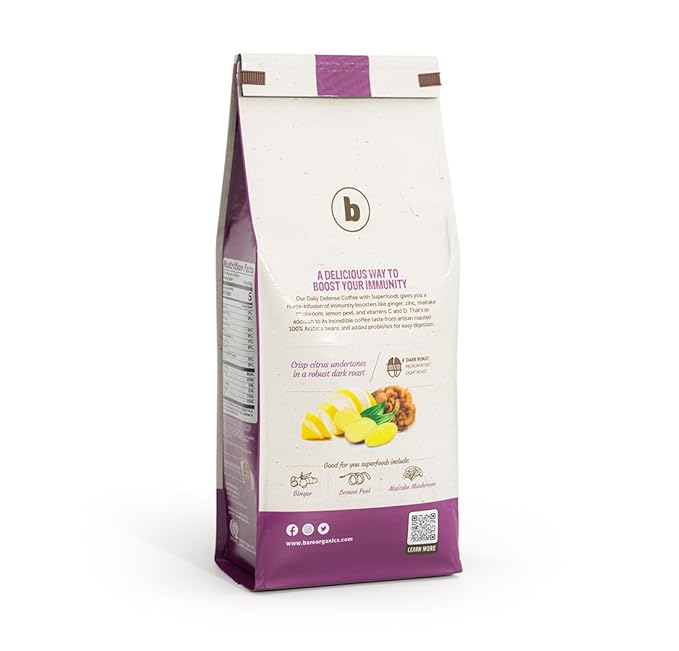 Daily Defense Organic Ground Bagged Coffee – Coffee with Maitake, Ginger Root, Lemon Peel & Superfoods – Healthy Mold Free Probiotic beverage, Vegan, Gluten Free