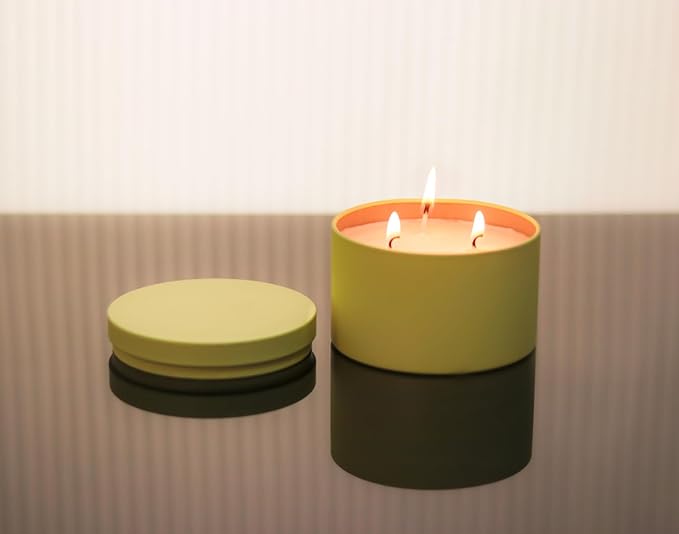 Aroparc Candle Tins with Lids, 3 Wicks Candle Containers 12 Pack 14oz/420ml Seamless Bulk Candle Containers for Candle Making Supplies Wholesale Empty Candle Jars - Lemon