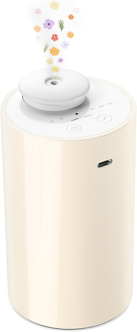 Airversa Waterless Diffuser for Essential Oil, Battery Operated Nebulizer, 0.7 Fl.Oz./ 20mL Capacity, Mini Scent Air Machine, 3 Countdown Timers & Mist Levels for Home, Room, Car, Office - AN6 Yogurt