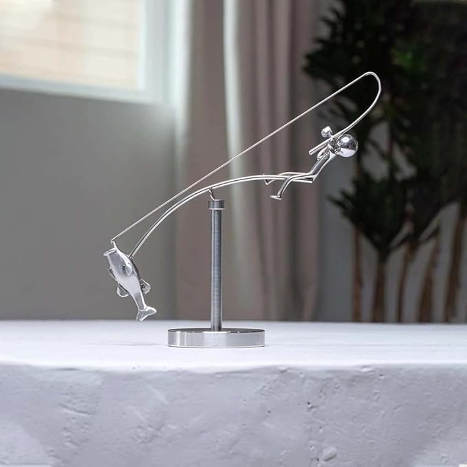 Fishing Balancing Sculpture Kinetic Balance Art Desk Decor Toy Fisherman Physics Statue Home Office Room Decor Aesthetic