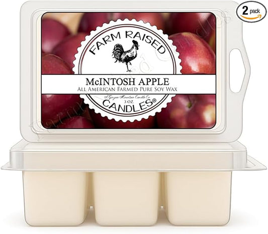 Farm Raised Candles - USA Made - Hand Crafted - McIntosh Apple Wax Melts Warmer Cubes 6 Ounces 2 Pack - - Natural American Farmed Soy Wax. melt Cubes Farmhouse Fall