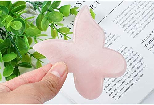 LZLRUN Rose Quartz Jade Roller Real Jade Gua Sha Board Mushroom Massager Face Lifting Tool Facial Guasha Massage Tool (Butterfly Shape)