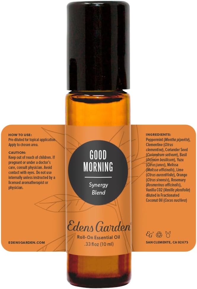Edens Garden Good Morning Essential Oil Roll-On Blend- 100% Pure Premium Grade, Natural, Therapeutic, Aromatherapy, Kid & Skin Safe, The Best for Travel, Relaxation Pre-Diluted 10 ml (.33 fl oz)