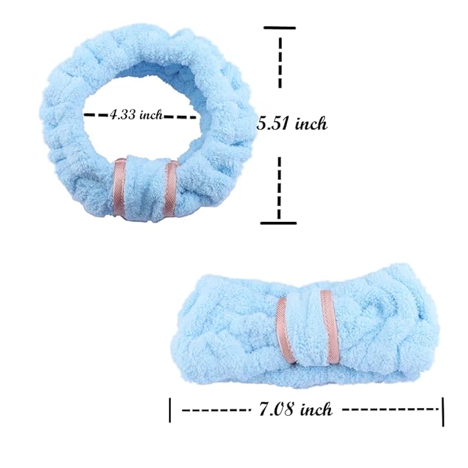 4 Pack Microfiber Towel Headbands for Washing Face, Spa & Skincare for Women (Grey White Blue Green)