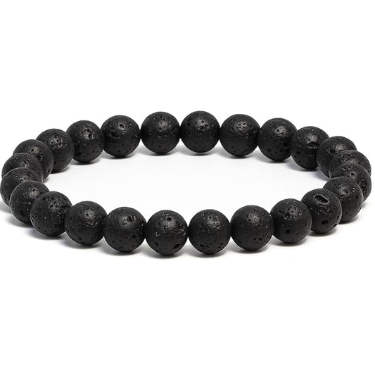 Lava Rock Diffuser Bracelet, Natural Healing Crystal Bracelet for Women and Men, 8mm Round Beaded Bracelet for Spiritual, Protection, Positive Energy, Elastic Adjustable Size Gemstone Bead Bracelet