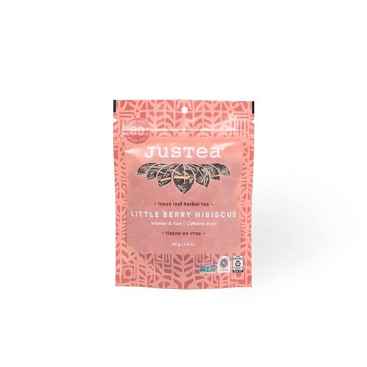JusTea LITTLE BERRY HIBISCUS | Loose Leaf Herbal Tea | Recyclable Refill Pouch | 40+ Cups (3.2oz) | Caffeine Free | Award-Winning | Fair Trade | Non-GMO