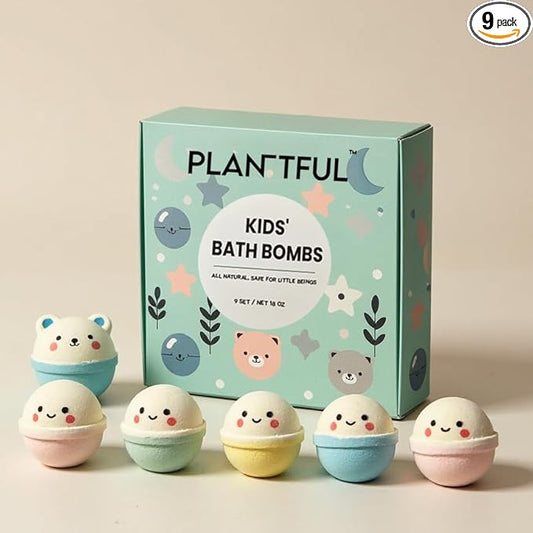 Plantful™ Natural Bath Bomb for Kids, Non-Toxic, Bubble podz, Fluffy Foam soap, Holiday Gifts, Bubble Bath Fizzy for Girls Boys, 9 Pack, Toddler, Pure Essential Oil