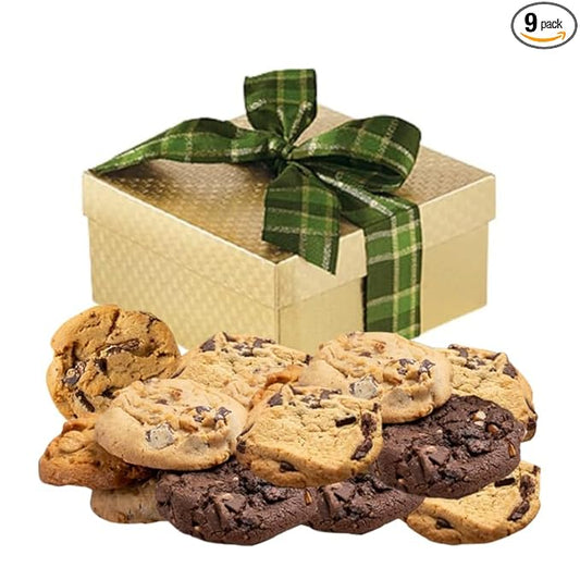 Gold Cookie Gift Box: Fresh Baked Gourmet Assortment - 9 Delicious Cookies for Birthdays, Thank You, Corporate Gifts