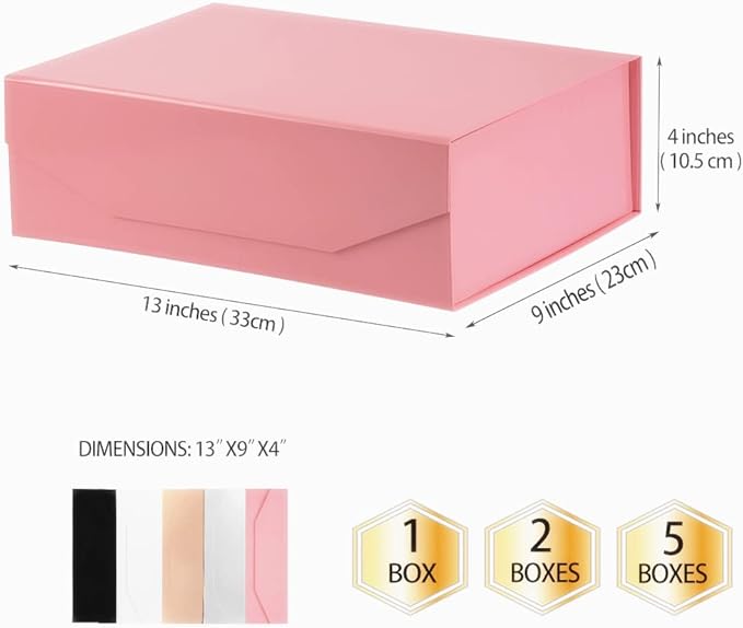 1Pcs 13x9x4 Inches Pink Gift Boxes with Lids for Presents Magnetic gift box large Gift Box for Bridesmaid Proposal，Groomsman (Glossy Pink)