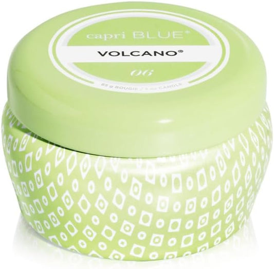 Capri Blue Volcano Scented Mini Tin Jar Candle - Printed Mini Tin Candles for Home Scented with Tropical Fruit & Sugared Citrus - Long Lasting Soy Wax Blend (Iced Matcha Green, 3 oz)