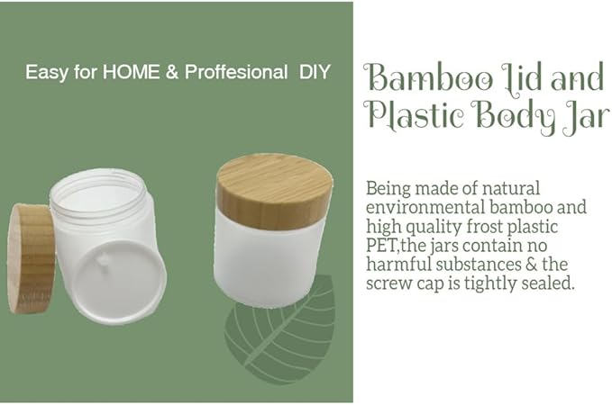Empty Bamboo Lid Jar 8oz/250g,Refilable Plastic Round Cosmetic Containers for Powder,Body Butter,Cream,Lotion,Wide Mouth Makeup Sample Storage Pot Dispenser(Frost)
