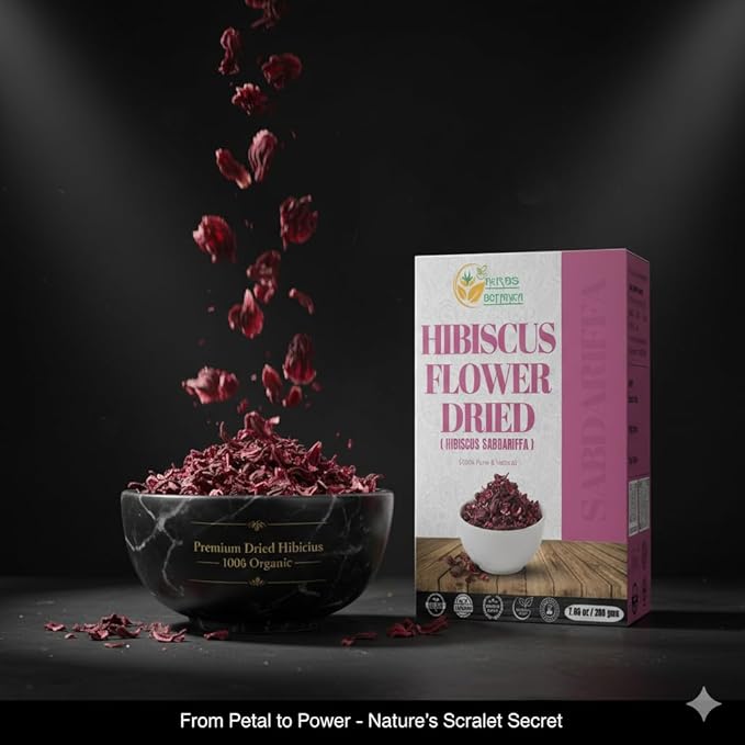 Herbs Botanica Hibiscus Flower Dried Organic For Tea, Hair Growth, Flor De Jamaica Organica Whole Full Flower Petals Cake Decoration & Cocktails 7.05 Oz / 200 Gms