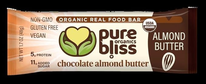 Organic Real Food Bar (Chocolate Almond Butter) Non-GMO, Gluten Free, Vegan, Nutrition Bars, Energy Bars, Super Food Simple Ingredients, Best Tasting, Healthy Snack, Breakfast Bars, Dairy Free, Soy Free, Pure Bliss Organics (1.7 oz bar, 12-Pack Case)