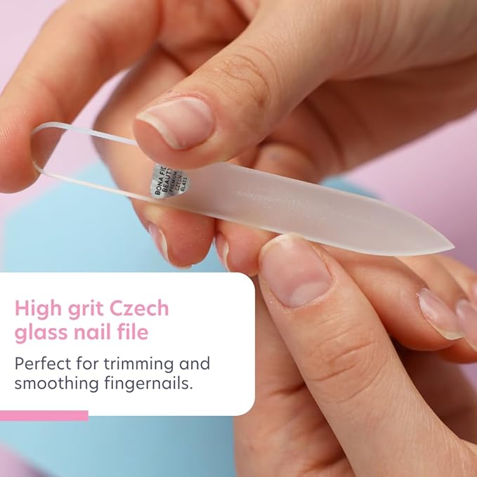 Bona Fide Beauty Nail Kit: Handmade from Czech Glass, Perfect Gift for Teenage Girl, 4PC Gift Set in Clear Color - Foot File, Traveil Nail File, Glass File, 1 Cuticle Pusher
