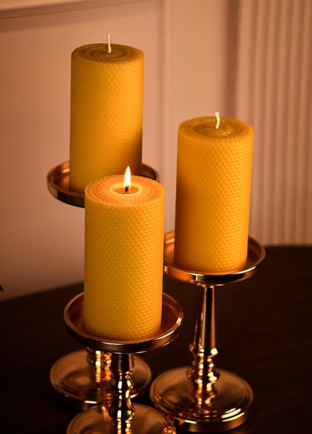 Beeswax Pillar Candle - 3×6 in Handmade Pure Beeswax Rolled Candle for Gift & Home Decor