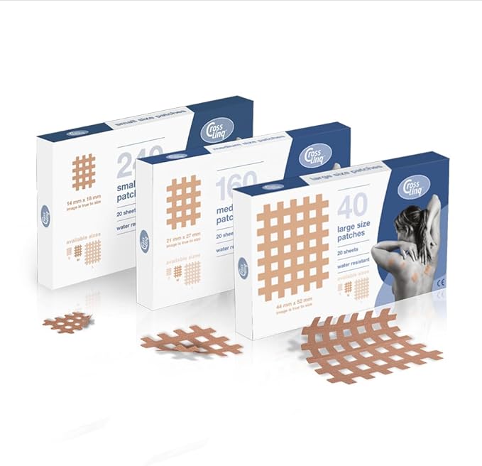 CrossLinq Acupressure Patches | Acupuncture Patch for Scars & Muscle Pain | Crosshatch Pain Patches | Non-Elastic Crosspatches | Large | (Pack of 40)