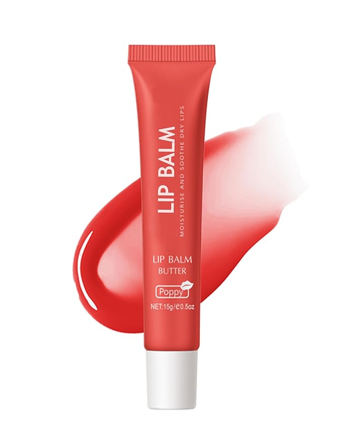 Lip Balm Butter Poppy, Hydrating Tinted Butter Lip Gloss,Clear Lip Mask Lip Care Moisturizer,Smooth Lip Treatment Balm,Jelly Yummy Glow Reviver Fat Lip Oil,Thanksgiving Makeup Gift for Women-04