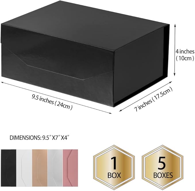 1Pcs Black 9.5x7x4 Inch Gift Box, Small Magnetic Box with Lid Black Small Gift Boxes for Groomsman proposal Foldable Magnetic Closure Storage Boxes