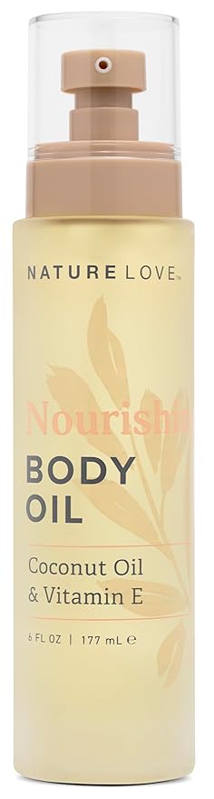Nature Love Nourishing Body Oil with Coconut Oil + Vitamin E | Hydrate & Soften | Lightweight, Fast Absorbing | Paraben Free, Cruelty Free (6 Fl Oz)