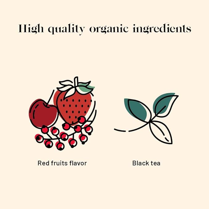 Kusmi Tea - Four Red Fruits - Organic Black Tea - Flavored with Strawberries, Raspberries, Redcurrants & Cherries - Smooth, Flavourful, Caffeinated Tea - 20 Tea Bags