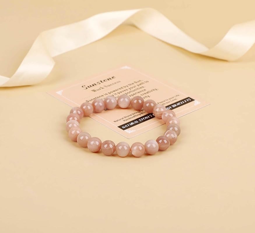 AD Beads Handmade Gemstone Stretch Elastic Bracelet Crystal Healing Reiki Nature's Beauty and Spiritual Essence Unisex (6mm, Sunstone (Work Success))