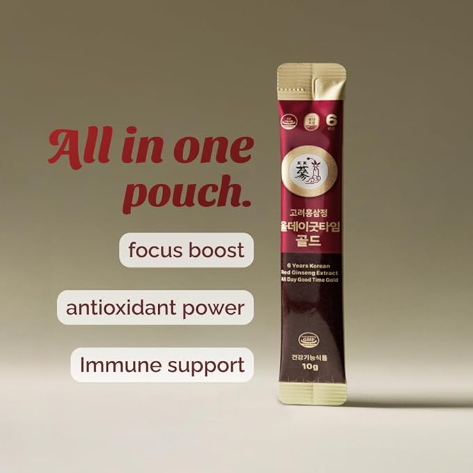 6-Year Korean Red Ginseng Extract Shot, HACCP Certified, Caffeine Free, Formulated with 12+ Traditional Korean Herbal Ingredients -Parent (100sticks, AlldayGoodtimeGold)