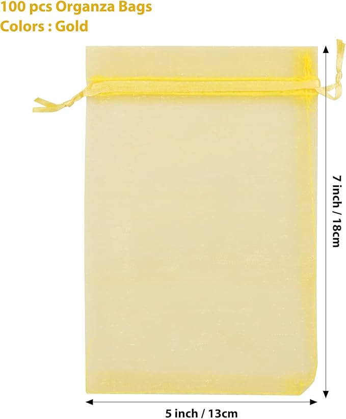 ANZNKU 50PCS Premium Gold Organza Bags 5x7 inches Mesh Bags Drawstring, Gift Bag Small Size, Organza Wedding Party Favor Bag, Mesh Pouches Drawstring