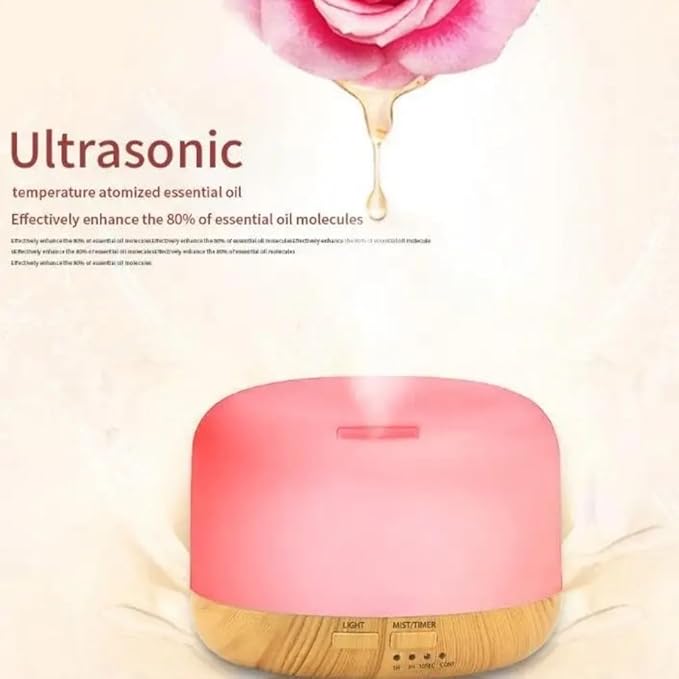 500ml Home/Office Aroma Diffuser with Multi-Color Lighting for Night Stand, Desk, Table, Essential & Fragrant Oil Vaporizer, Remote Control, Timer & Auto-Off Switch, Brown, Premium