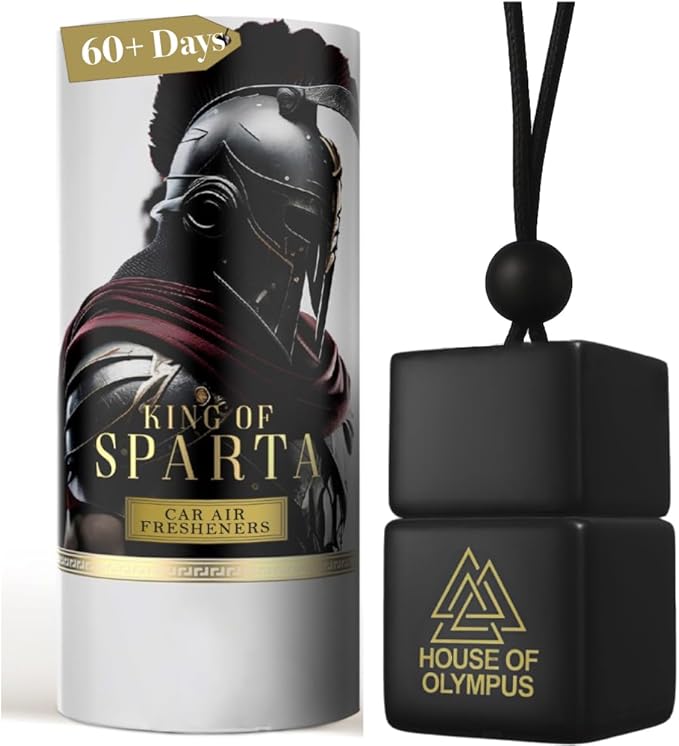 King of Sparta Hanging Car Air Freshener for Men, Only Natural Essential Oils - Luxury Car Air Diffuser by House of Olympus - Made in USA
