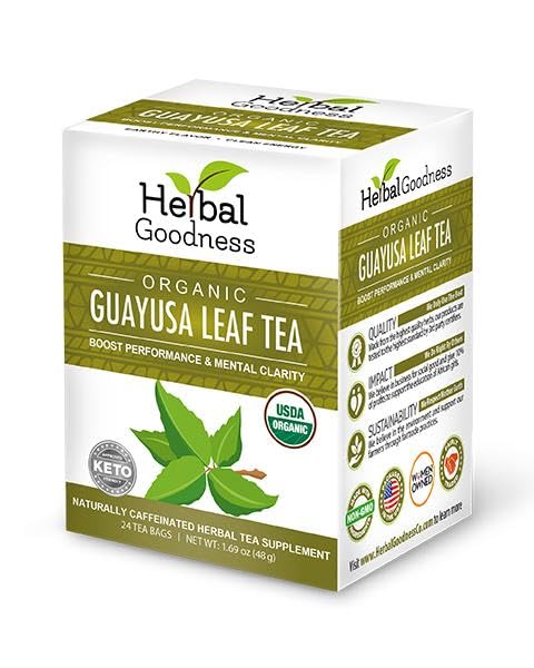 Herbal Goodness Organic Guayusa Leaf Tea Bags – Natural Energy Tea with Antioxidants & Smooth Caffeine | Smooth Focus | 24 Eco-Friendly Teabags – Caffeine Boost Without Jitters - | Yerba Mate Alternative, with Herbal Loose Leaf Tea Benefits