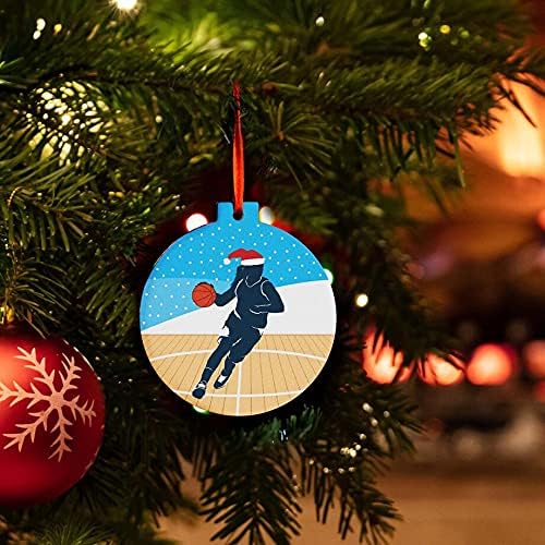 ChalkTalkSPORTS - Basketball Ceramic Ornament | Girl Silhouette with Santa Hat Christmas Ornament
