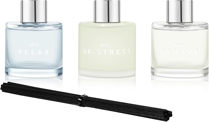 3 Pack Fragrance Reed Diffuser, 50ML Lavender Jasmine Gardenia Aromatherapy Diffuser Set with 12 Black Fiber Sticks,Air Freshener for Bedroom Bathroom Office, 8.2X 6.6X 2.1 inch