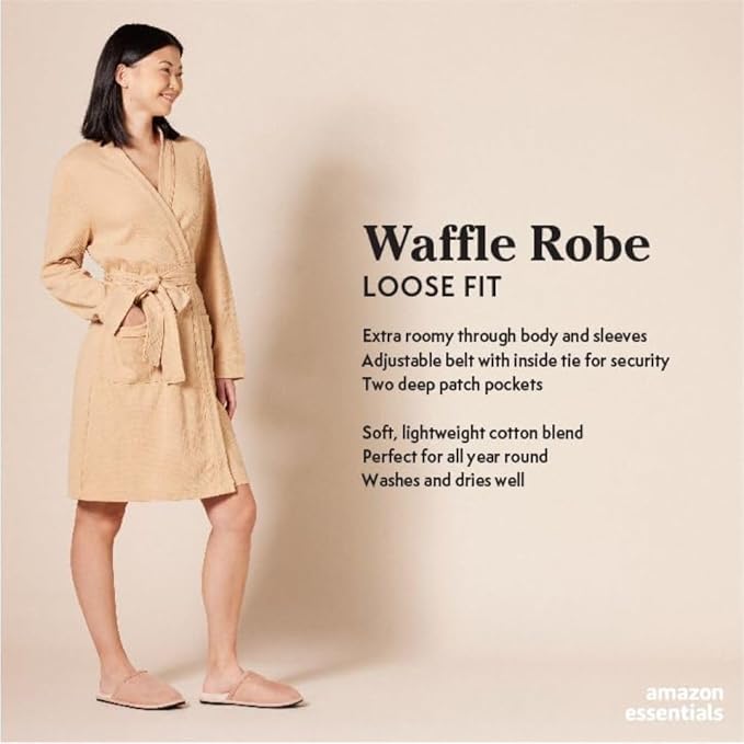 Amazon Essentials Women's Lightweight Waffle Mid-Length Robe (Available in Plus Size)