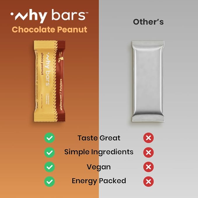 Why Bars, Protein Bars, Chocolate Peanut Butter, 2.04 Ounce Bars (Pack of 12 Protein Bars) - Protein Bar Superfood, Gluten Free, Non GMO, Organic, Vegan, Simple Ingredients
