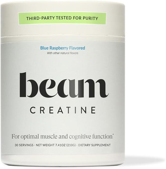 Beam Creatine Powder, Third Party Tested, Micronized Creatine Monohydrate Supplement, Creatine for Women and Men, Muscle Strength, Workout Recovery, Lean Muscle, 30 Servings, Blue Raspberry Flavor