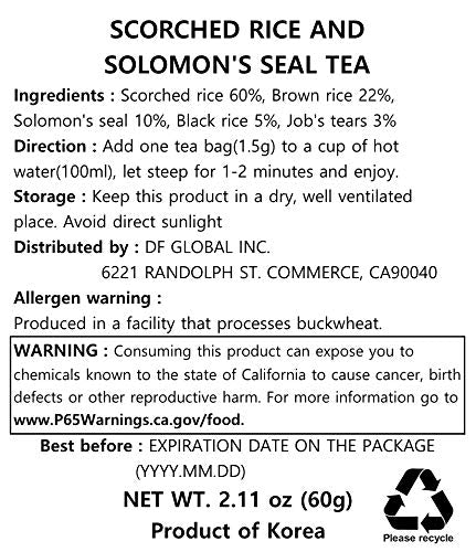 Damtuh Korean Roasted Rice & Solomon’s Seal Tea – Traditional Herbal Tea - Caffeine-Free, Sugar-Free, Non-Caloric, 40 Tea Bags (1.5g each)