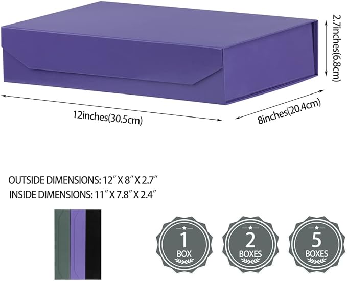 5 Pack Purple Gift Boxes with Lids Small 12 x 8 x 2.7 Inches Clothes Gift Boxes for Presents Shirt Gift Boxes with Ribbon Magnetic Gift Boxes Bulk Cute Box for Packaging (Glossy Surface)